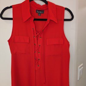 Red Sleeveless V-Neck blouse